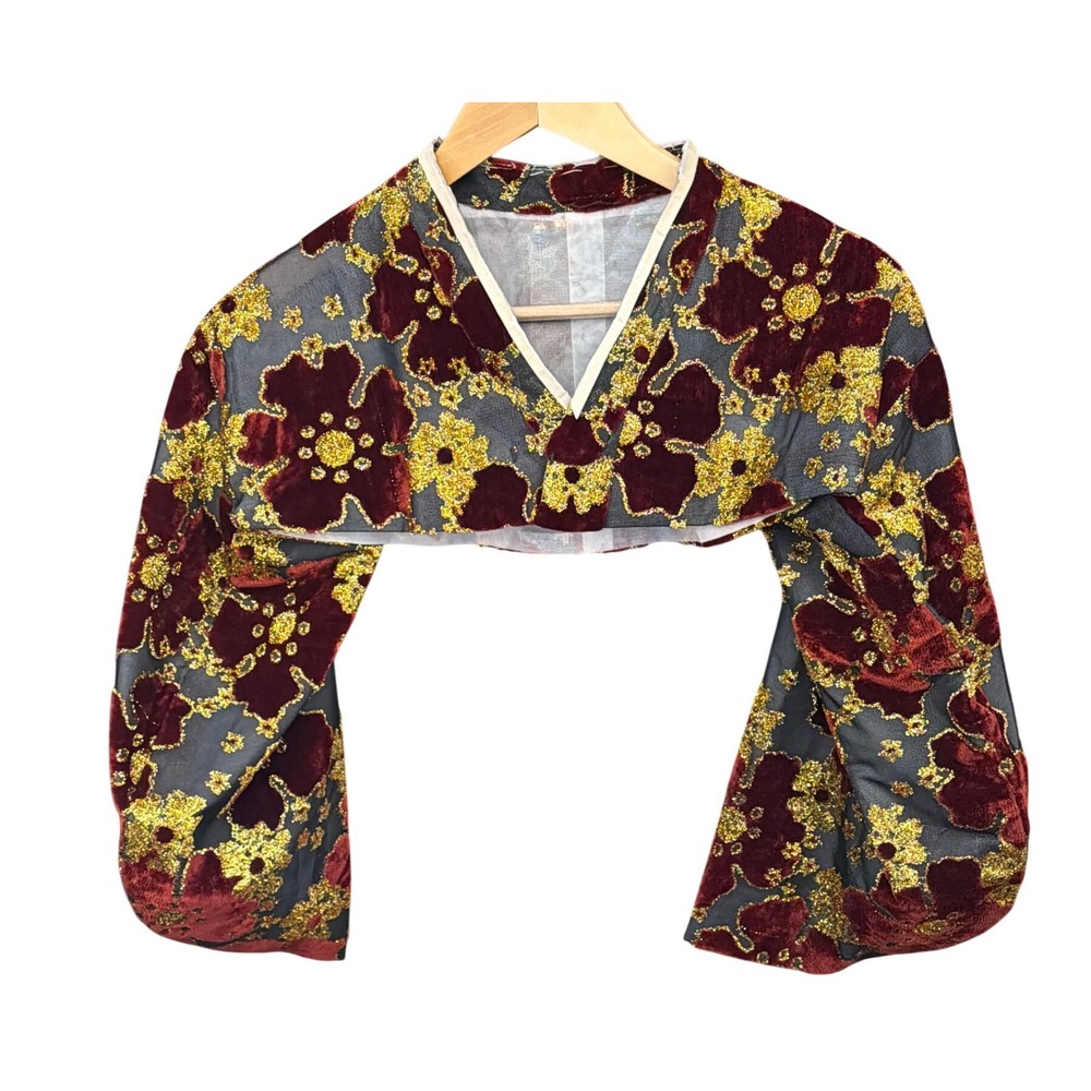Vintage Handmade Bolero Shrug Burnout Velvet Floral Gold Tinsel Whimsigoth Glam
